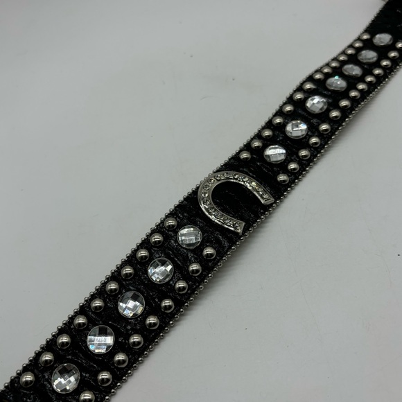 Blazin Roxx Womens M Belt Black Leather Rhinestone Horseshoe Bling Cowgirl - Picture 2 of 8